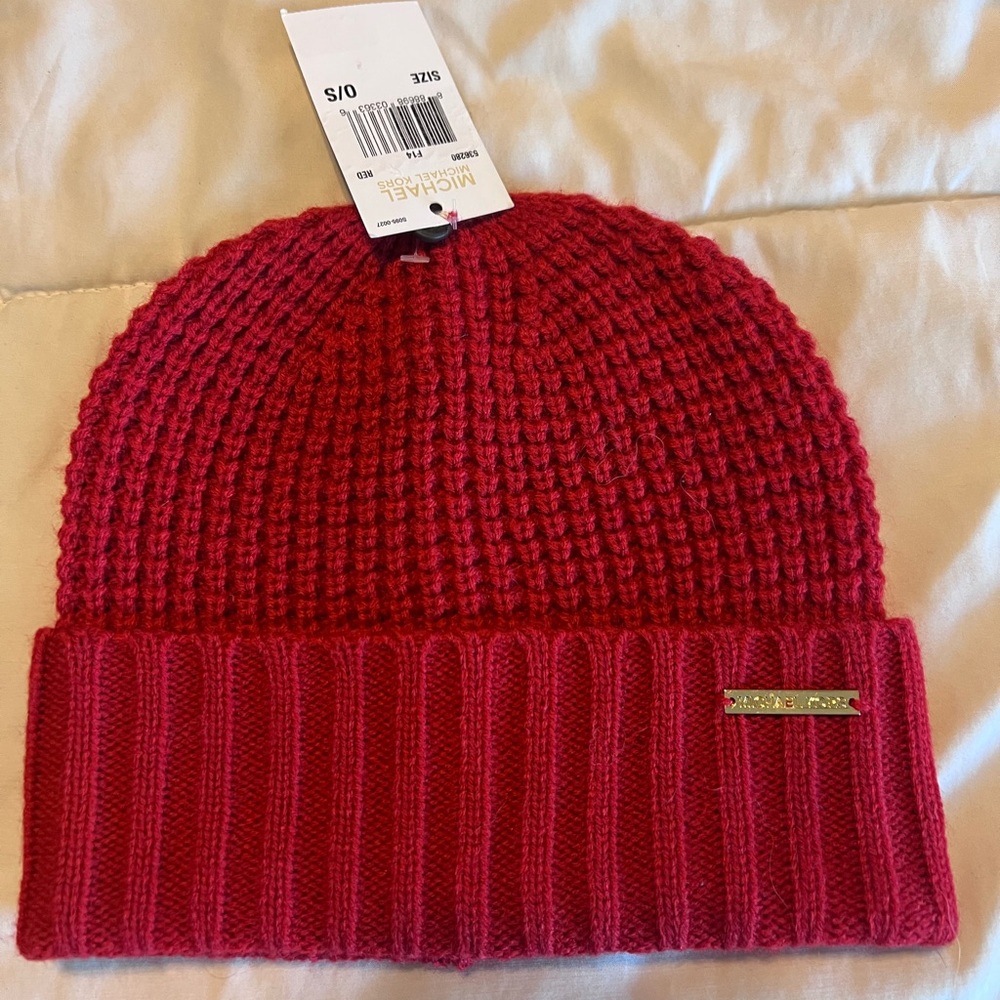 Michael Kors red knit beanie